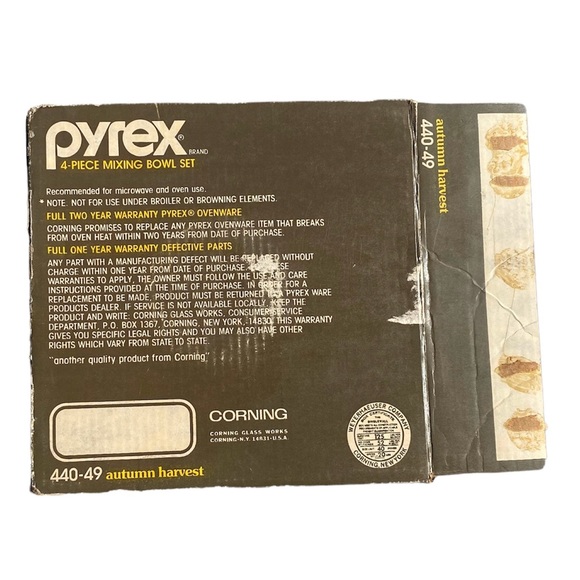 Pyrex Corning Autumn Harvest 4 Piece Mixing Nesting Bowl Set 440-49 NEW Open Box - Picture 16 of 16
